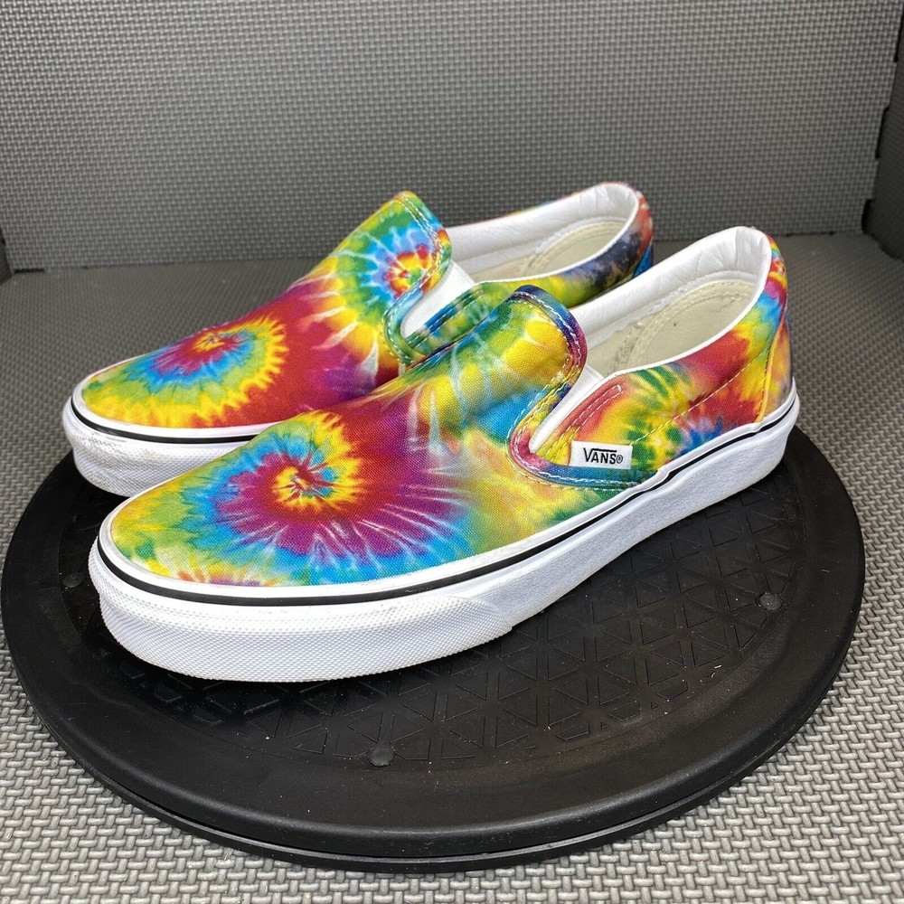 Vans Classic Slip On Sneaker Women 7 1/2 Rainbow Tie Dye Spiral Colorful Skater